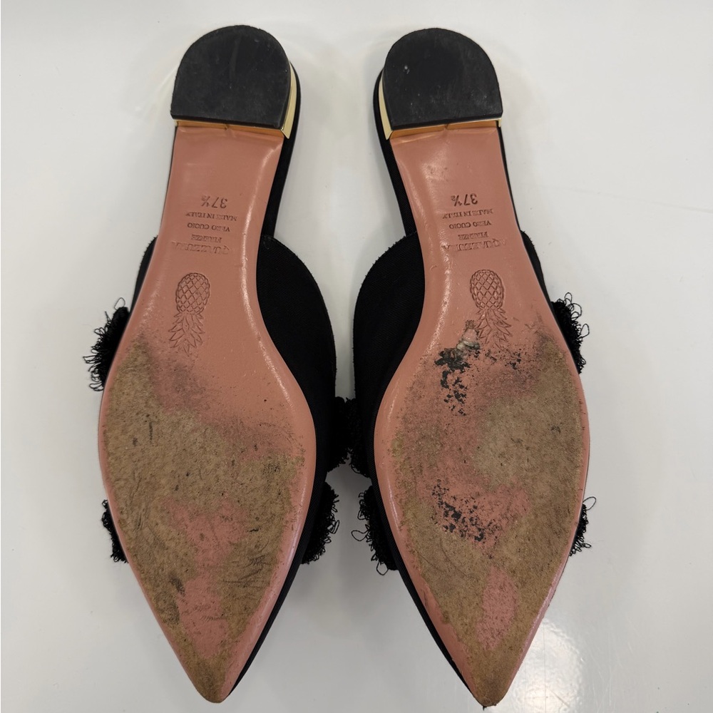 Aquazzura Black and Gold Fringe Stud Pointed Slide Mules - Picture 4 of 8